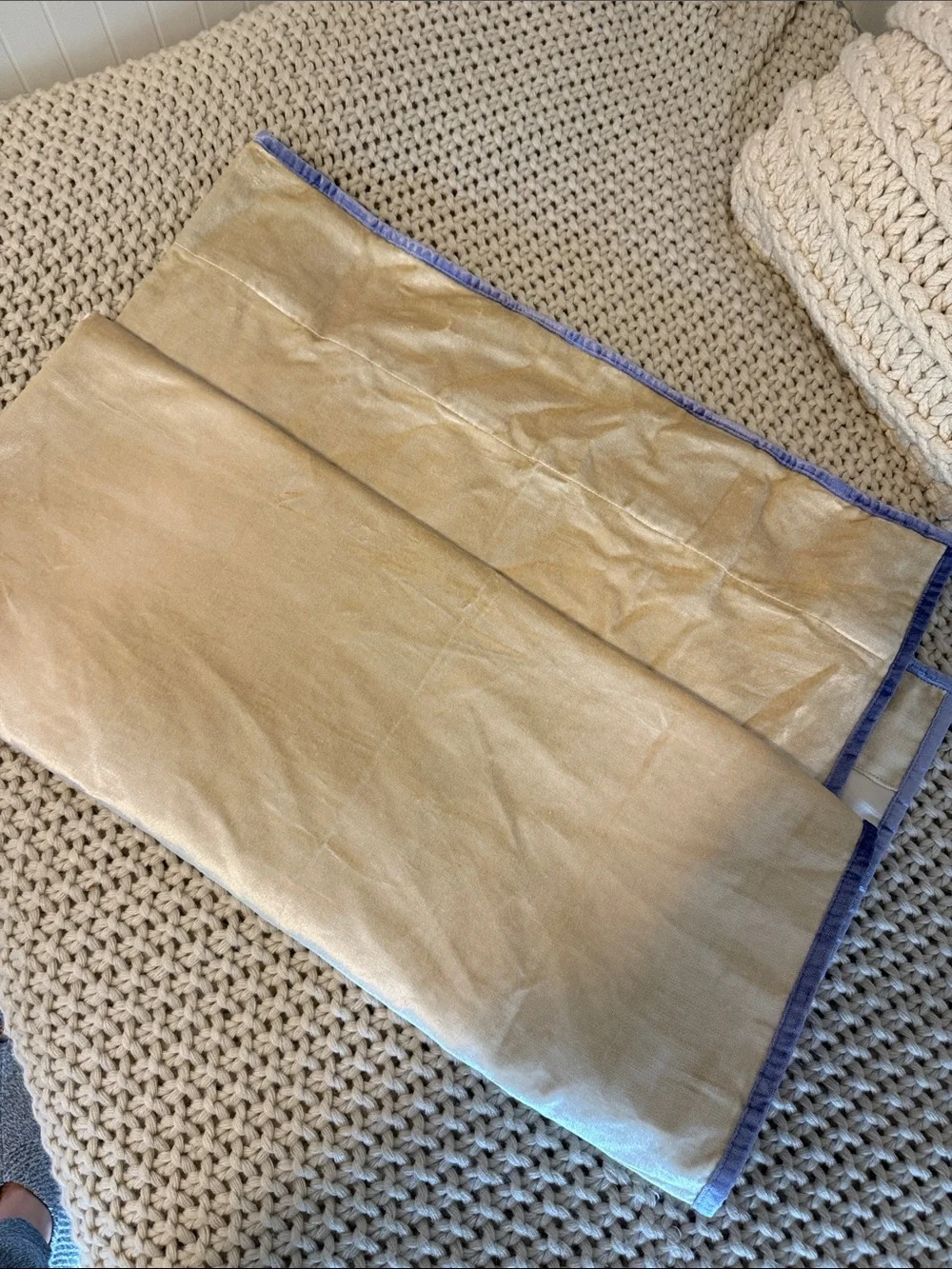 Anthropologie Petra Velvet Curtains - Beige with Blue Trim (2 panels) 84x50